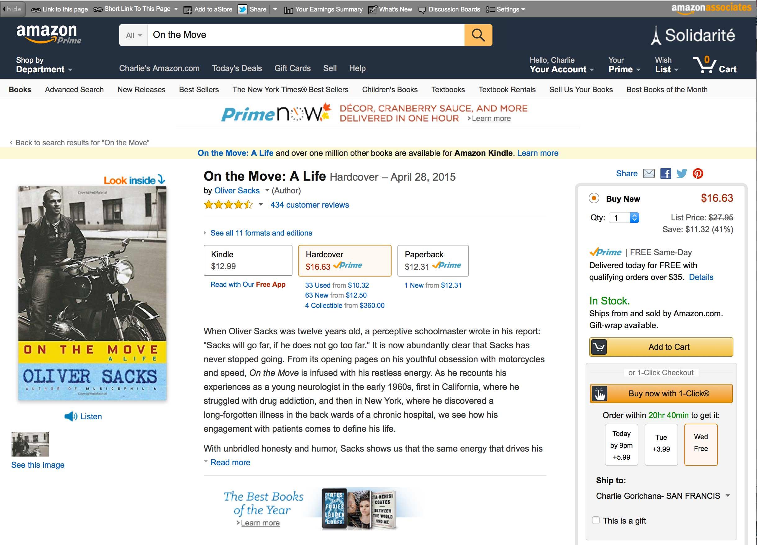 Amazon listing for "On the Move: A Life"