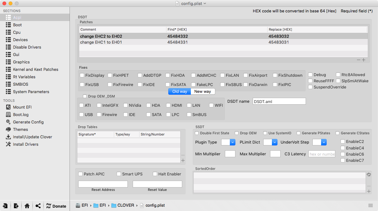 Clover Configurator: ACPI