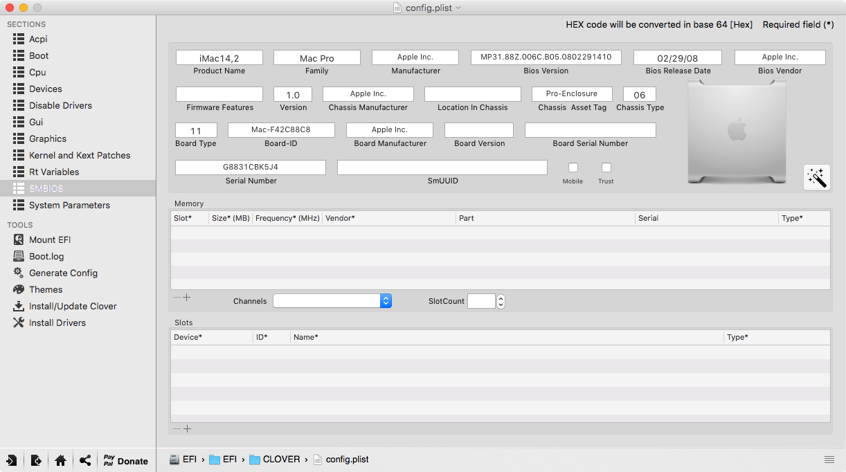 Clover Configurator: SMBIOS