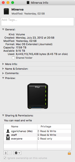 OS X reports I have used 8.45 TB, which seems correct. The Drobo Dashboard reports I've used 7.65 TB, which is more than the 5 TB it reported before rebooting, but still not correct.