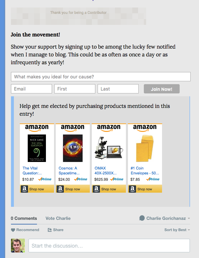 Amazon Associates widget below my blog entries