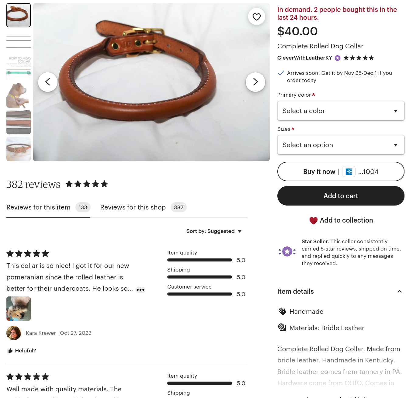 Product page for Complete Rolled Dog Collar at CleverWithLeatherKY