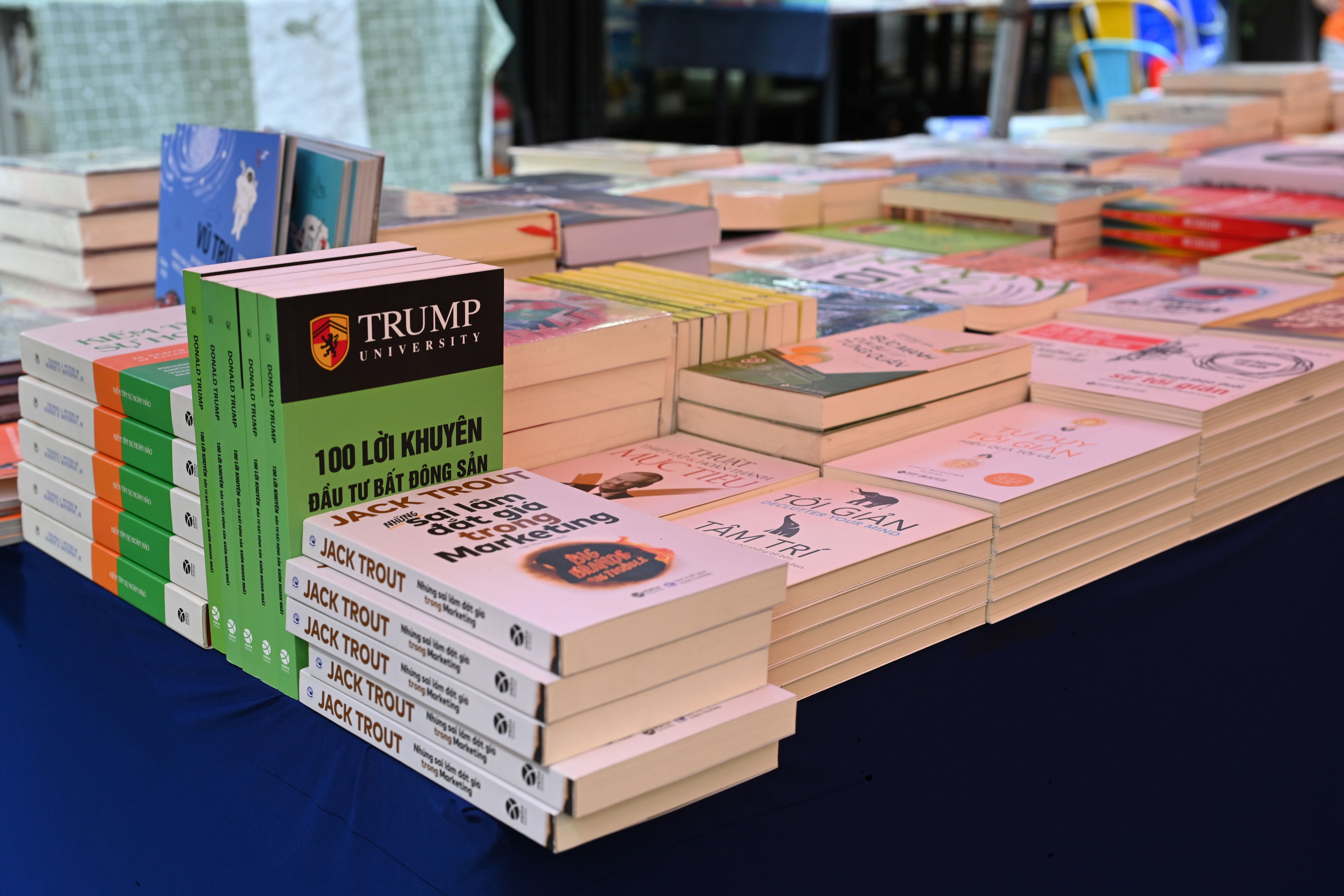 Interesting selection of books at a street sale in Saigon, Vietnam.