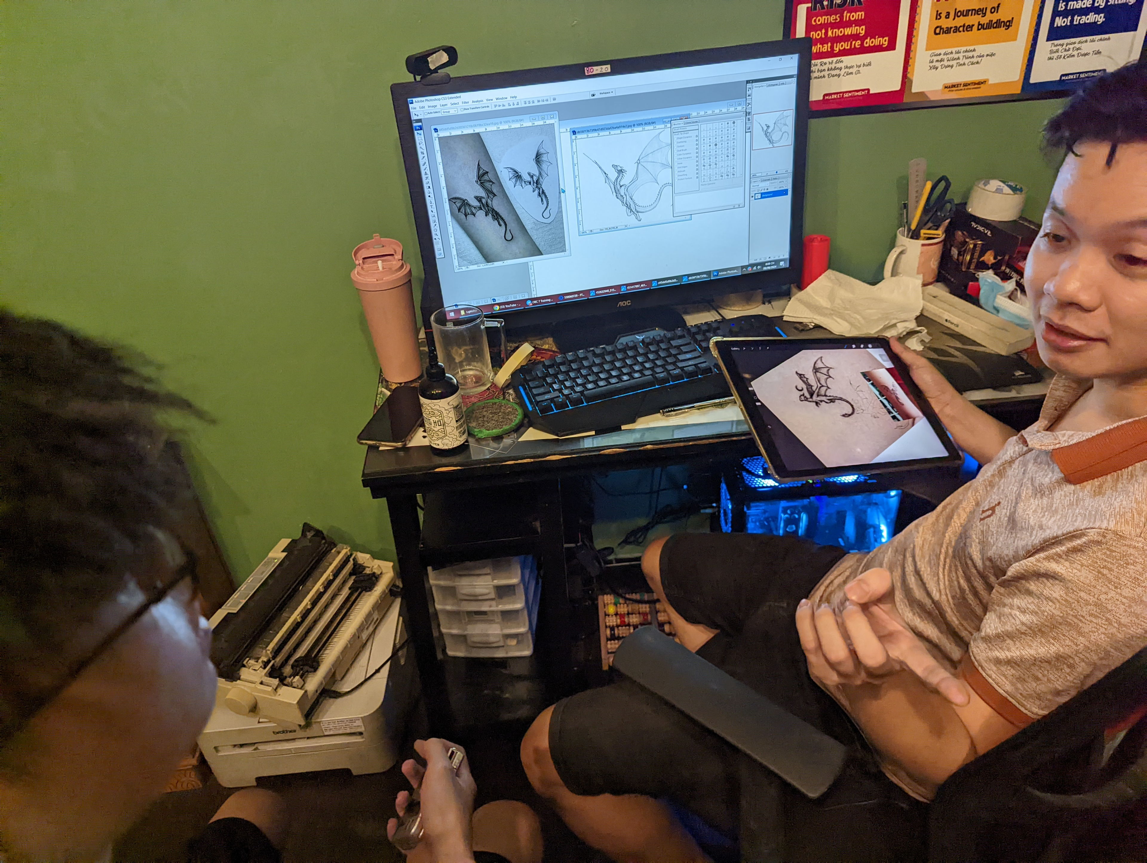 Getting my first tattoos with Matthew at Hoàng Tattoo in Saigon, Vietnam.