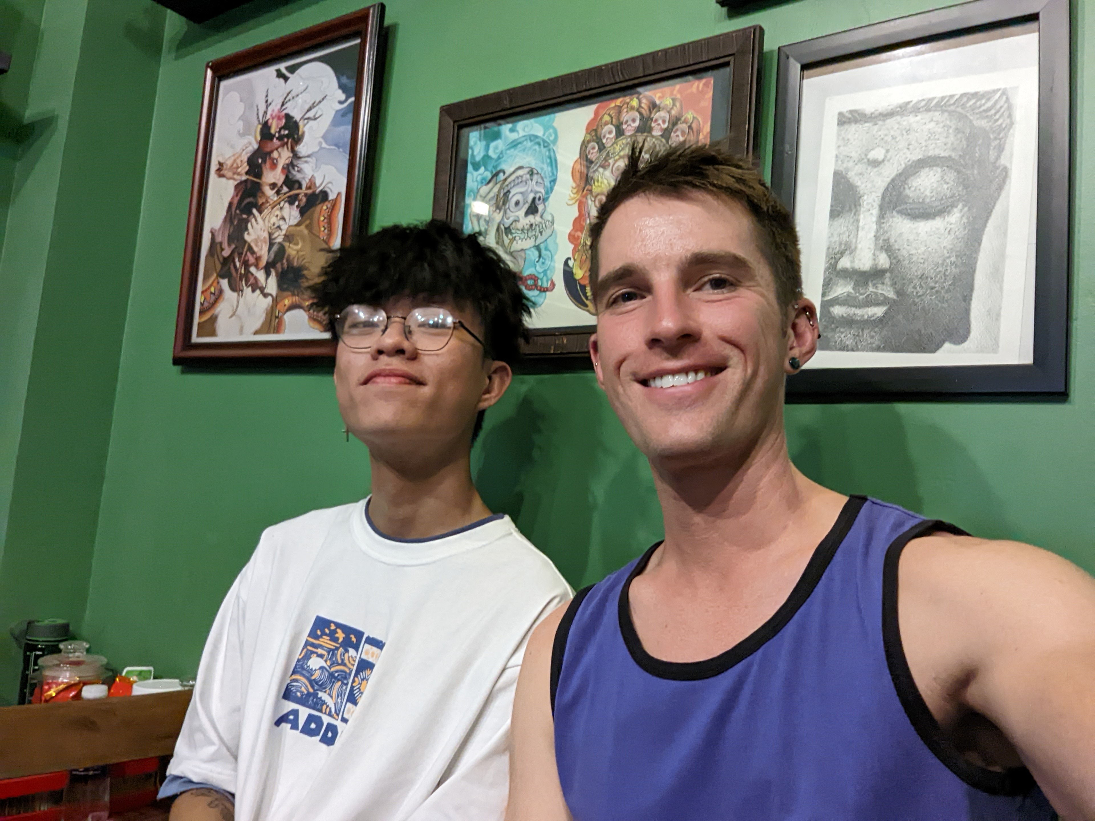 Getting my first tattoos with Matthew at Hoàng Tattoo in Saigon, Vietnam.