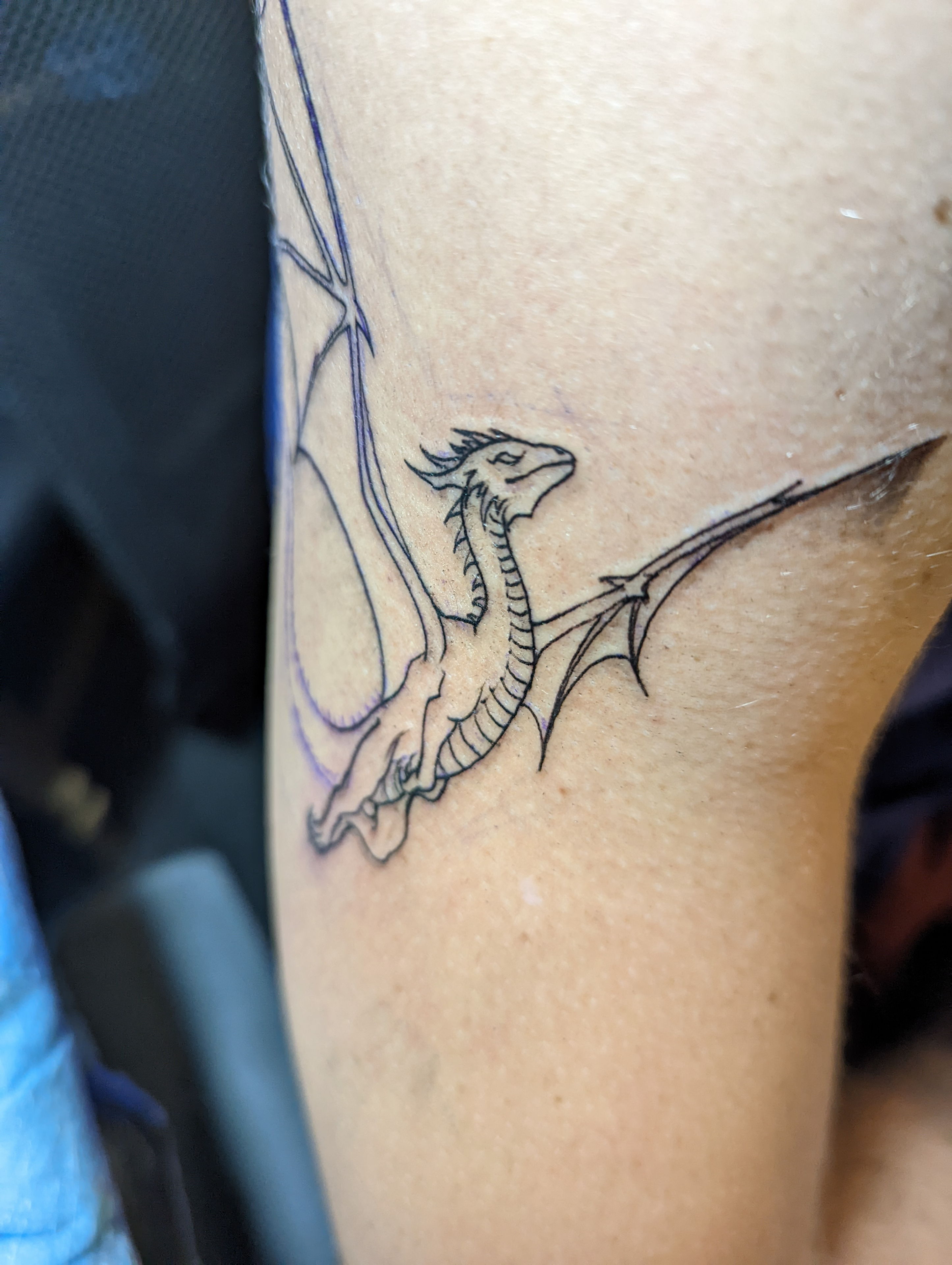 The outlines of my first tattoo are almost done. Next will be shading.