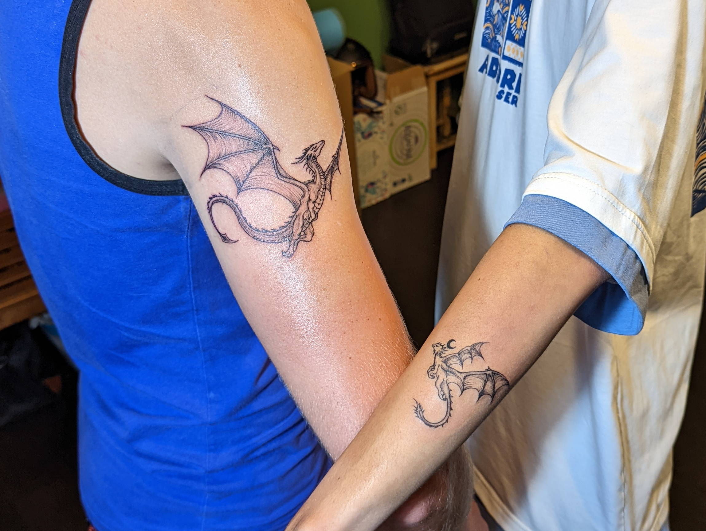 Getting my first tattoos with Matthew at Hoàng Tattoo in Saigon, Vietnam. We decided to get dragons because we are both year of the dragon, and it was currently year of the dragon!