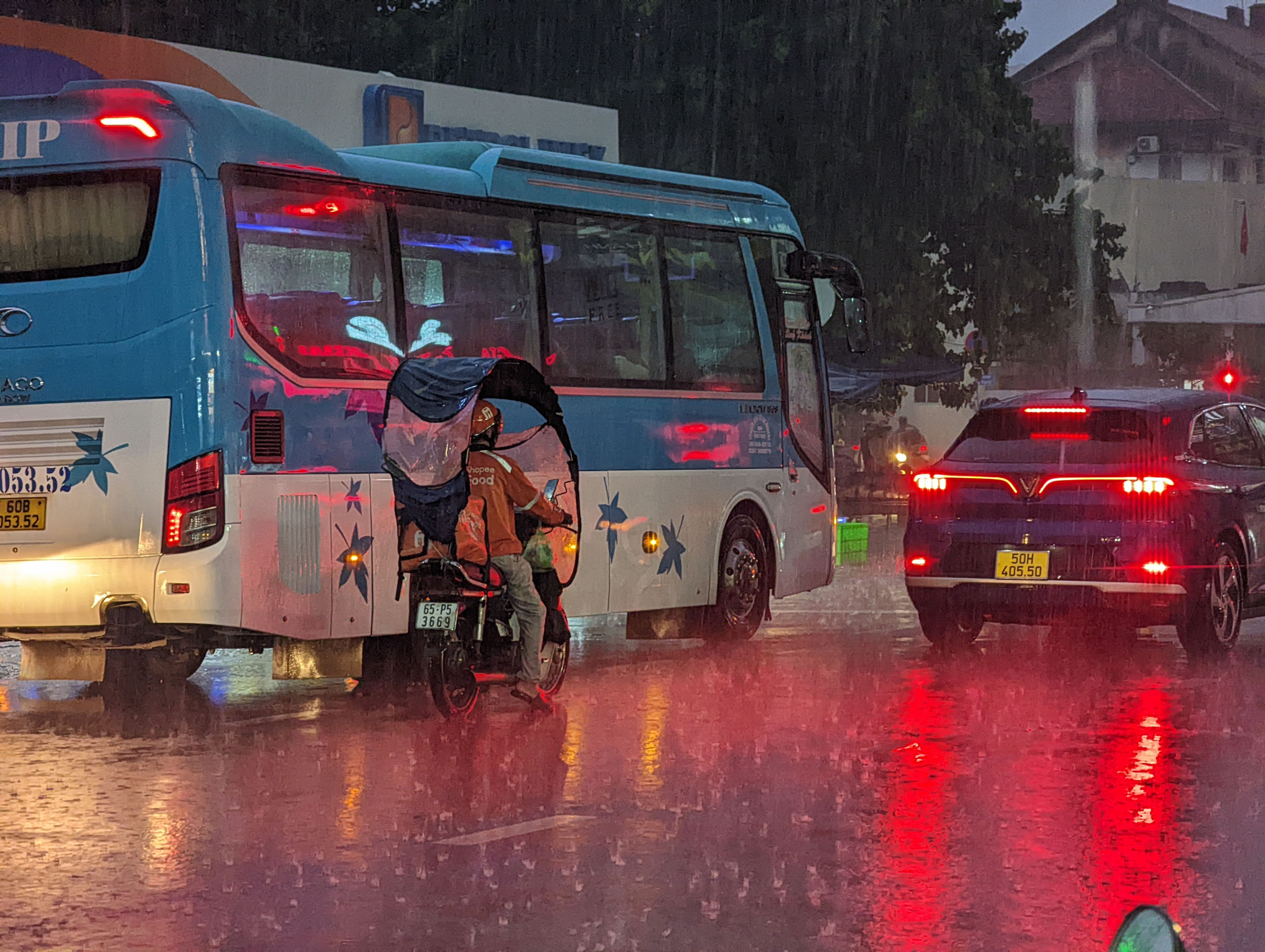 Caught in the rain in Saigon, Vietnam