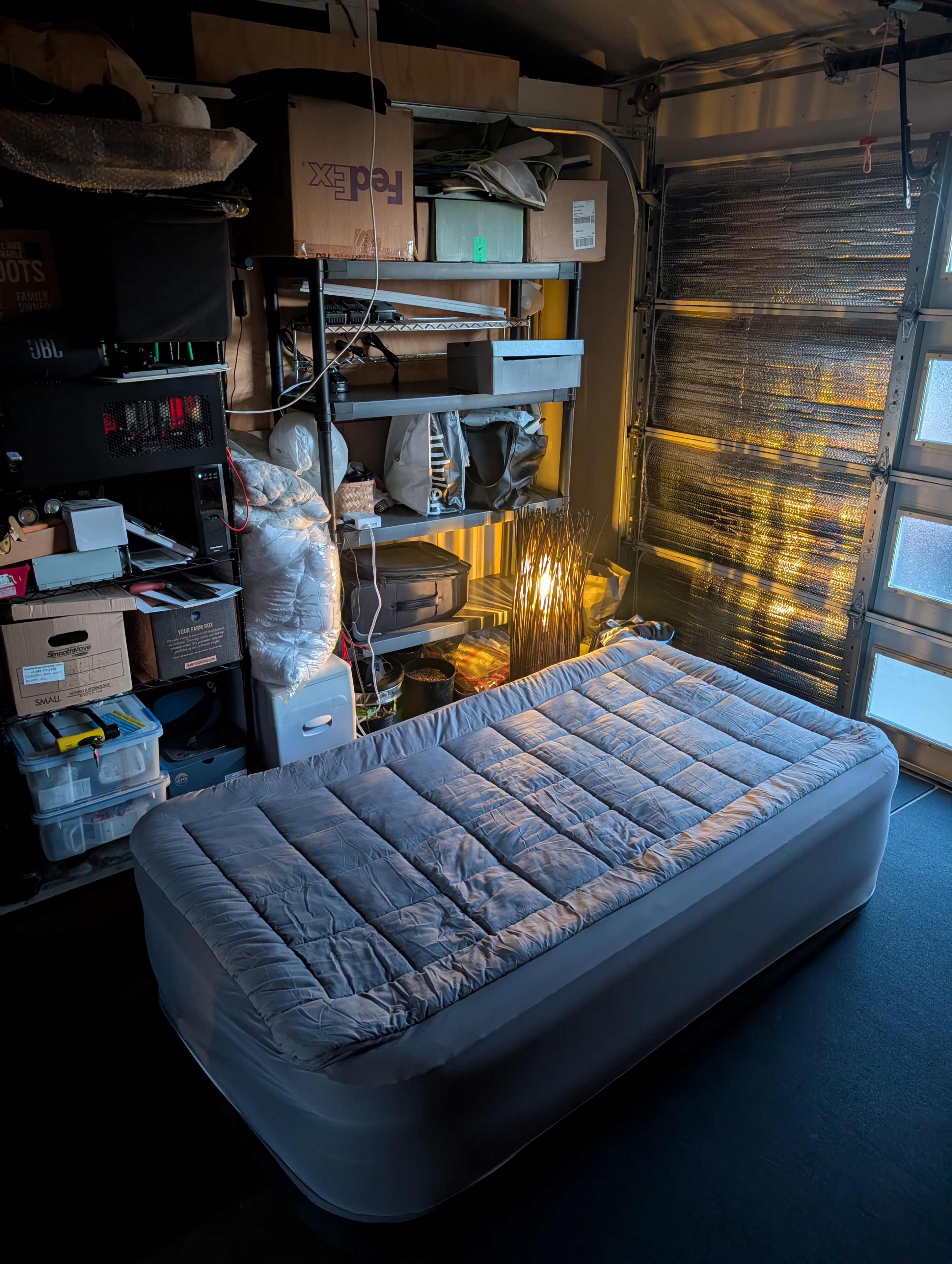 Makeshift extra sleeping area in my garage